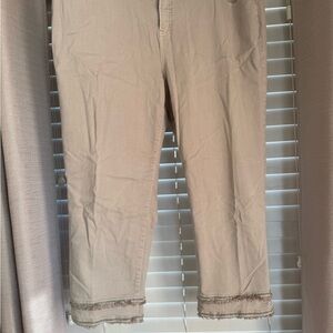 Chico’s Beige Cropped Pants with Frayed Hem